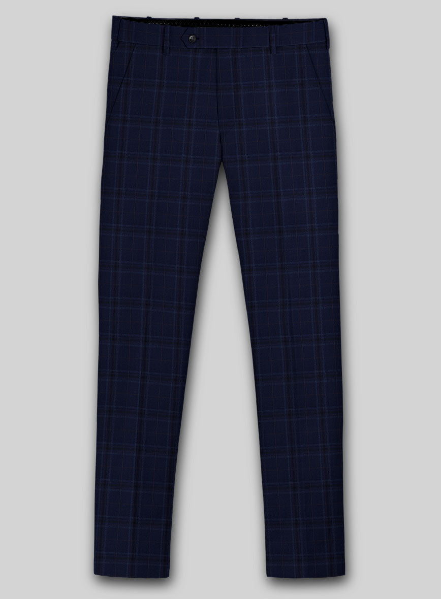 Reda Gulf Blue Checks Wool Pants - StudioSuits