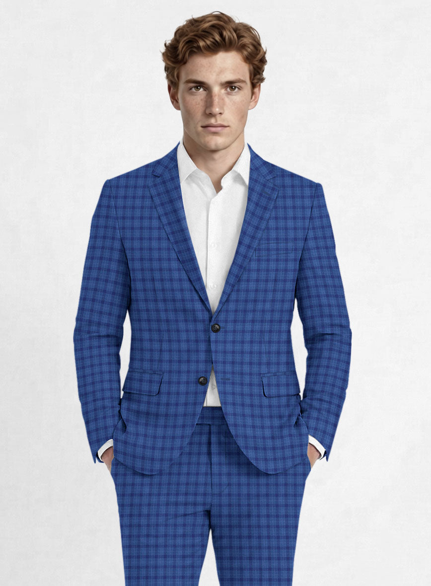Reda Havelock Blue Checks Wool Jacket - StudioSuits