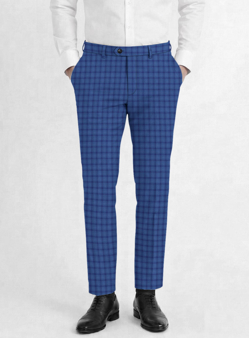 Reda Havelock Blue Checks Wool Pants - StudioSuits