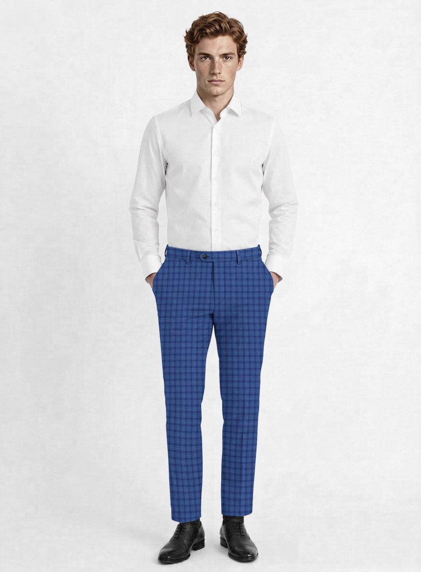 Reda Havelock Blue Checks Wool Pants - StudioSuits