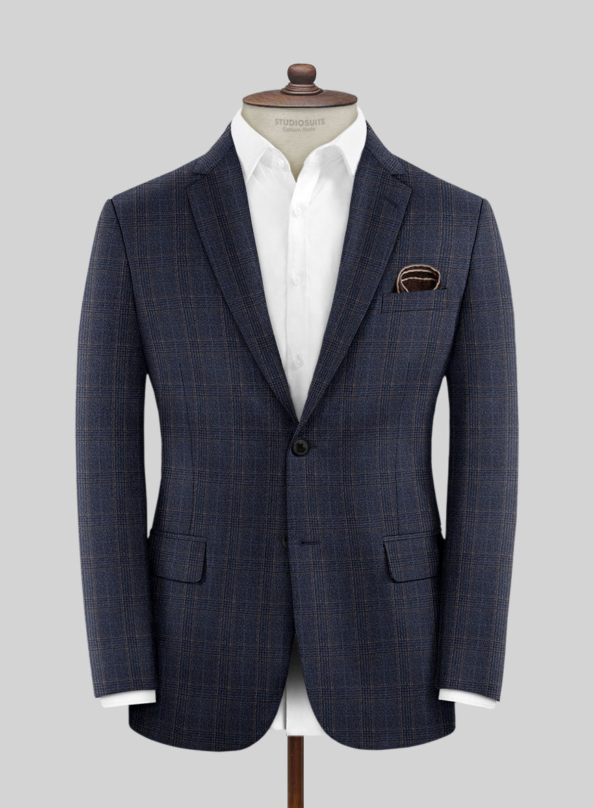 Reda Homio Dark Blue Checks Wool Jacket - StudioSuits