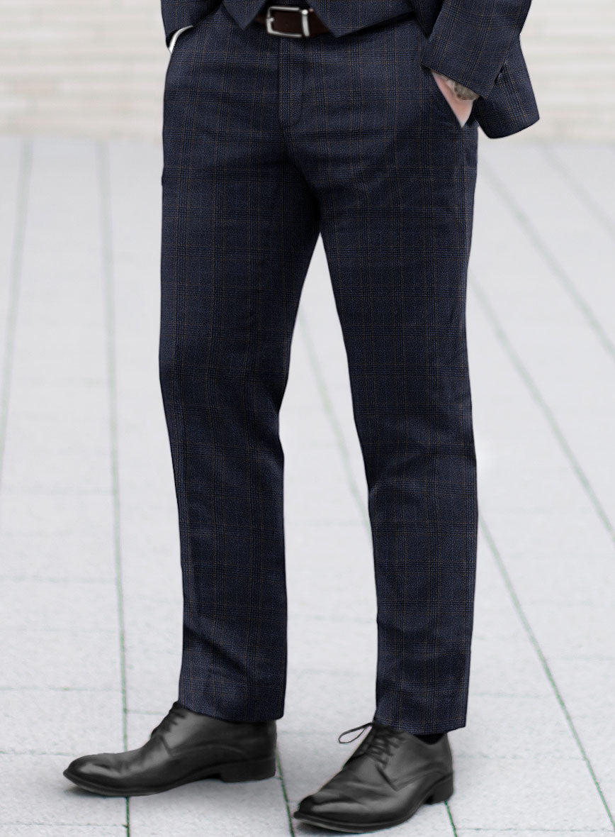 Reda Homio Dark Blue Checks Wool Pants - StudioSuits