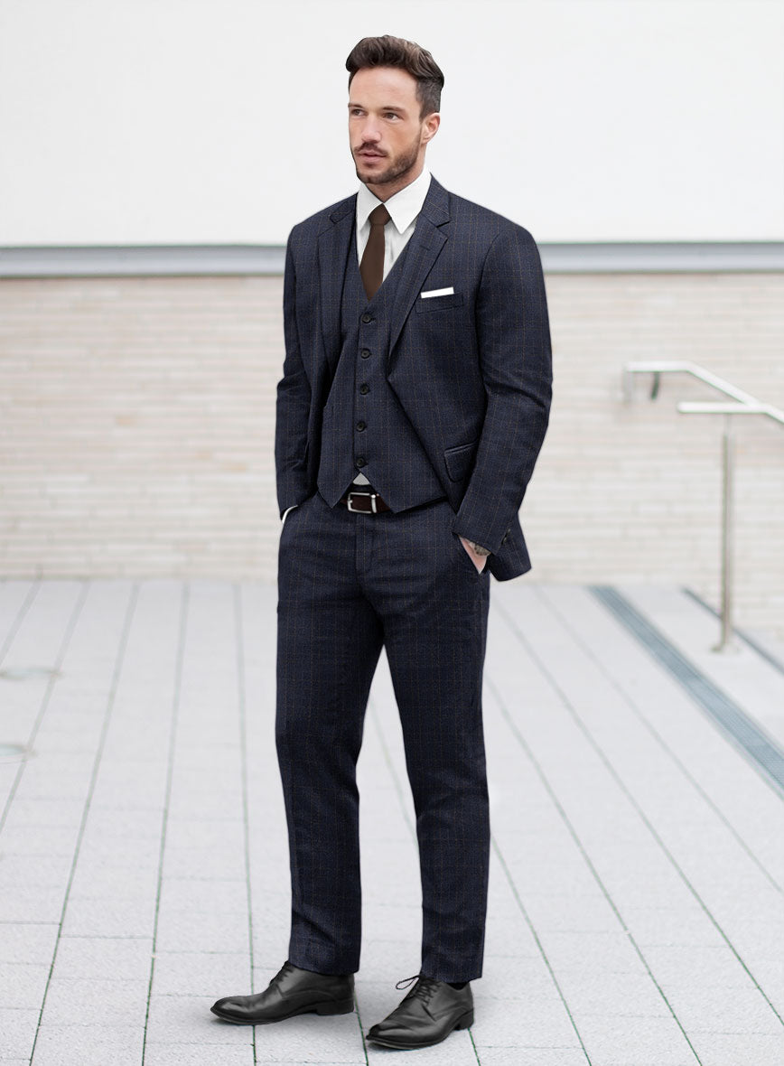 Reda Homio Dark Blue Checks Wool Suit - StudioSuits