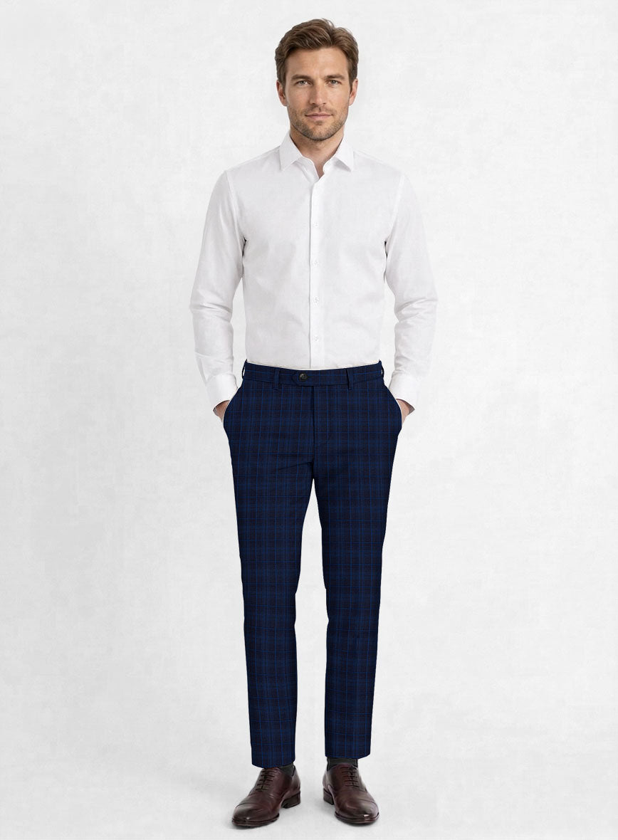 Reda Jagur Blue Checks Wool Pants - StudioSuits