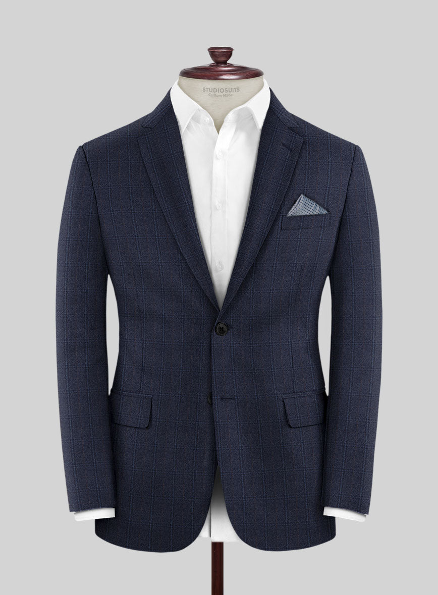 Reda Jeromi Dark Blue Checks Wool Jacket - StudioSuits