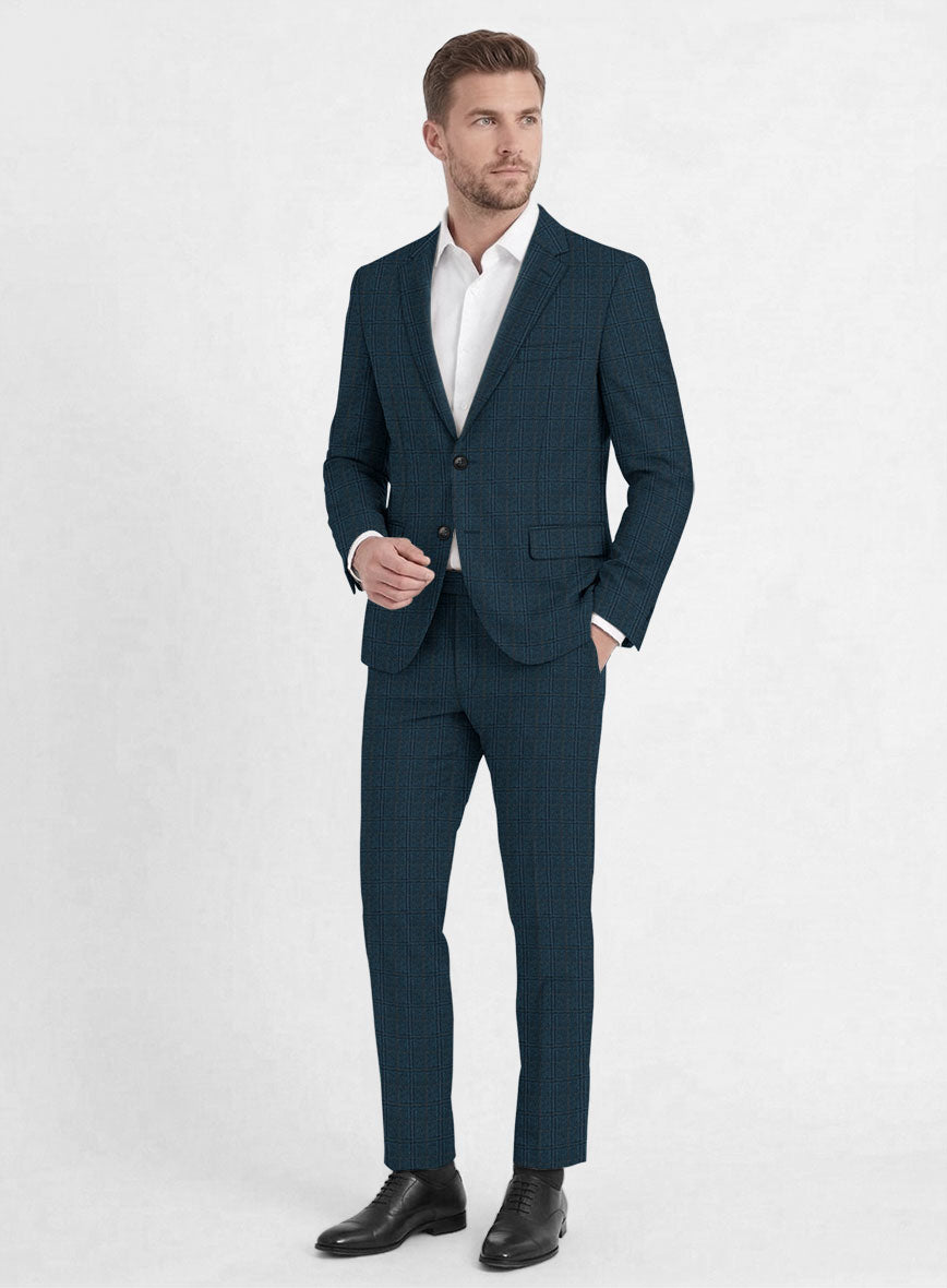 Reda Jeromi Teal Blue Checks Wool Suit - StudioSuits