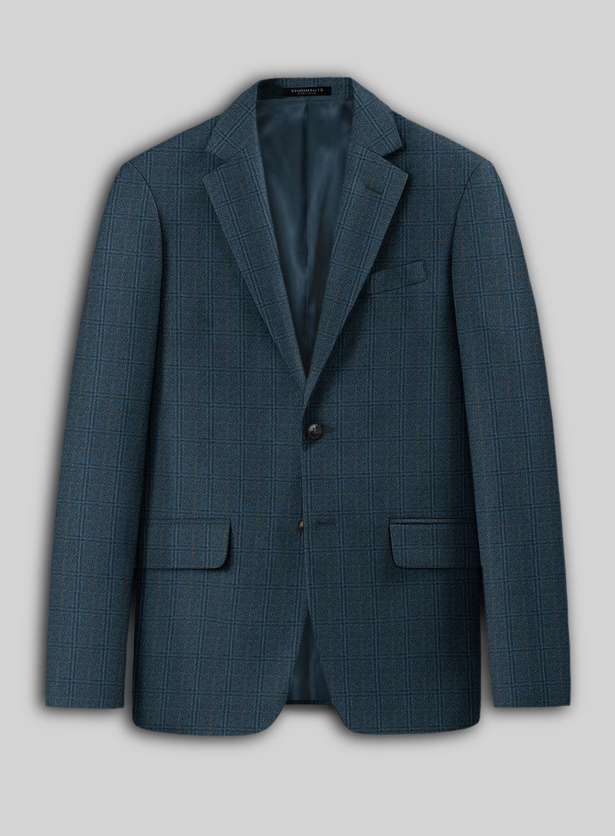 Reda Jeromi Teal Blue Checks Wool Jacket - StudioSuits