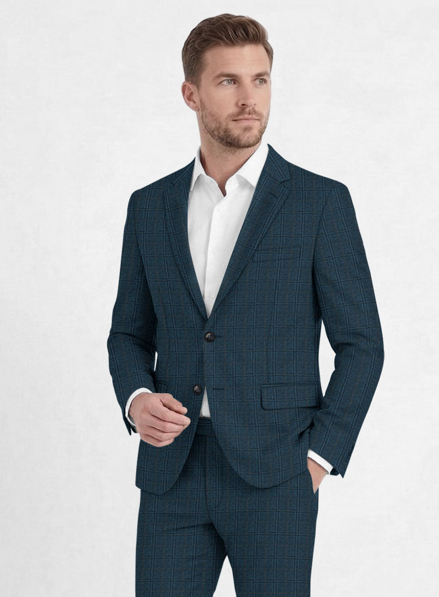 Reda Jeromi Teal Blue Checks Wool Jacket - StudioSuits