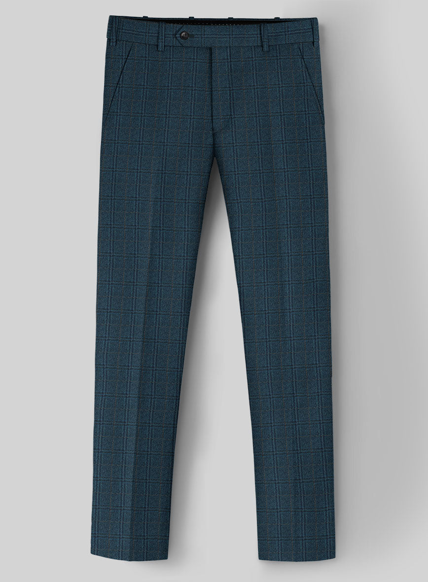 Reda Jeromi Teal Blue Checks Wool Pants - StudioSuits