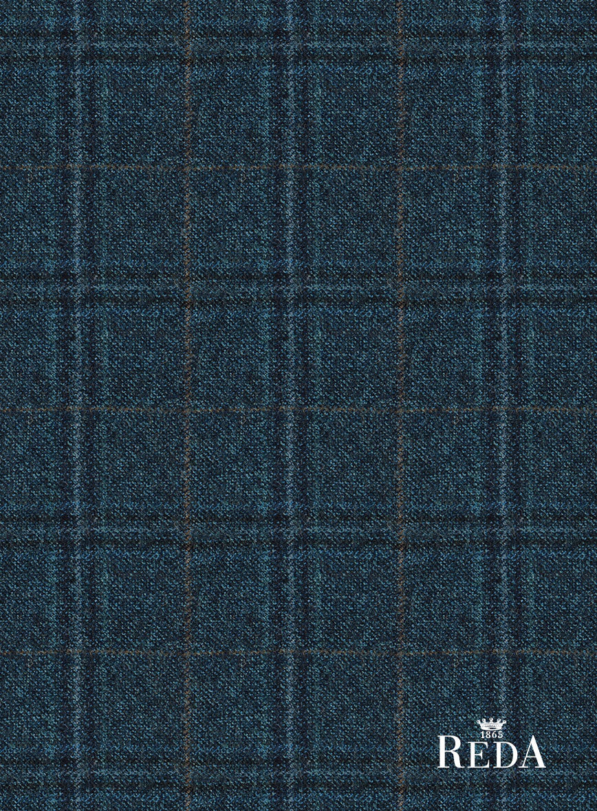 Reda Jeromi Teal Blue Checks Wool Pants - StudioSuits