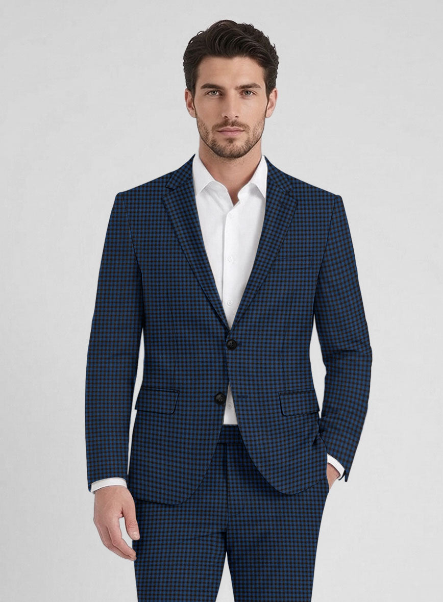 Reda Lapis Blue Checks Wool Jacket - StudioSuits