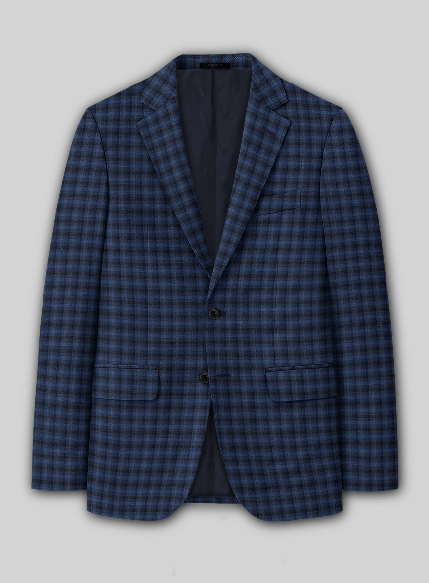 Reda Mid Blue Checks Wool Jacket - StudioSuits