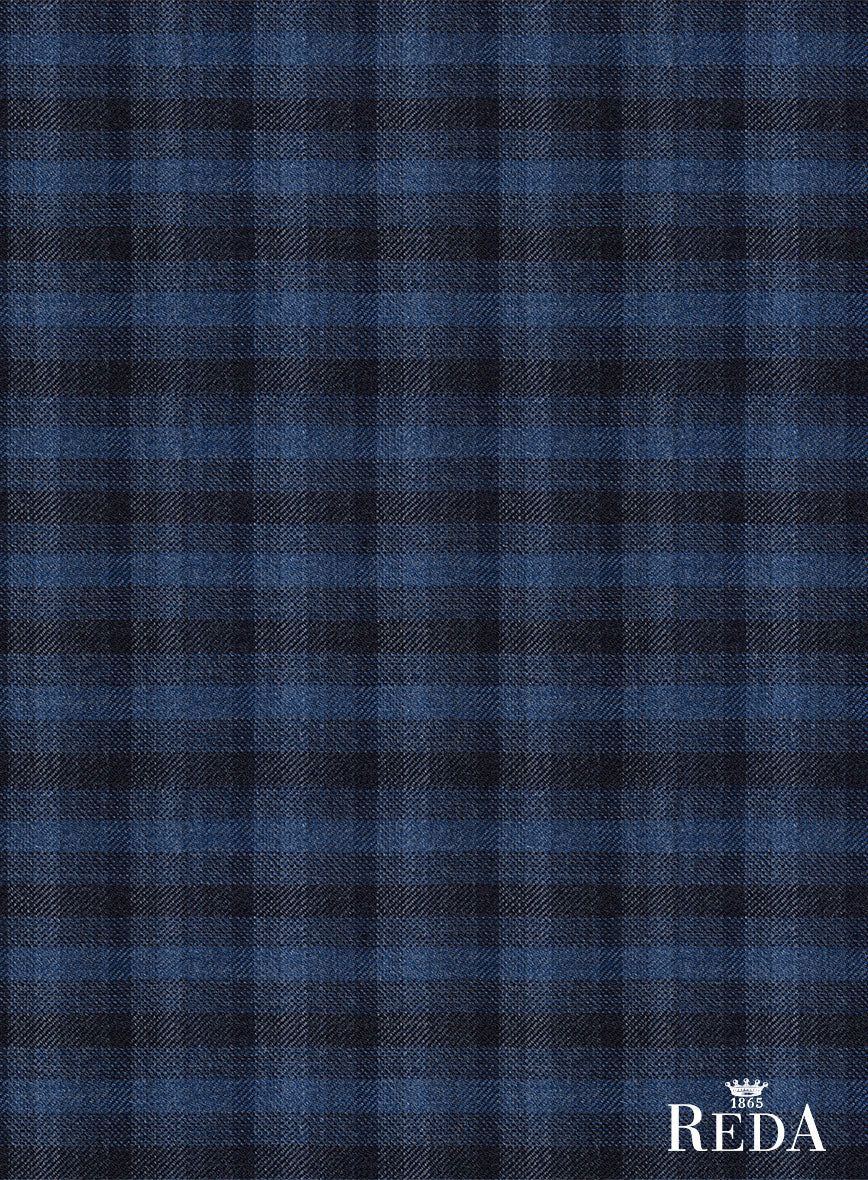 Reda Mid Blue Checks Wool Jacket - StudioSuits