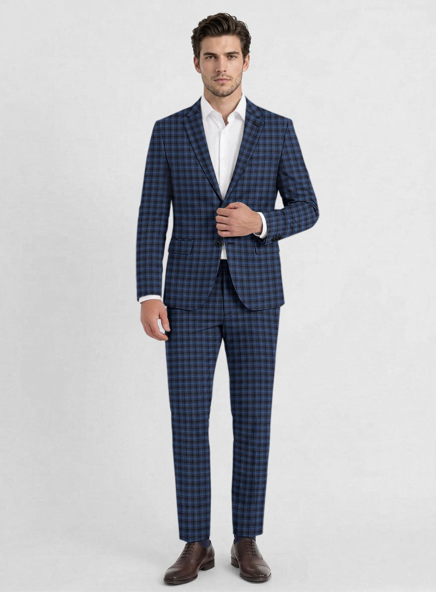 Reda Mid Blue Checks Wool Suit - StudioSuits