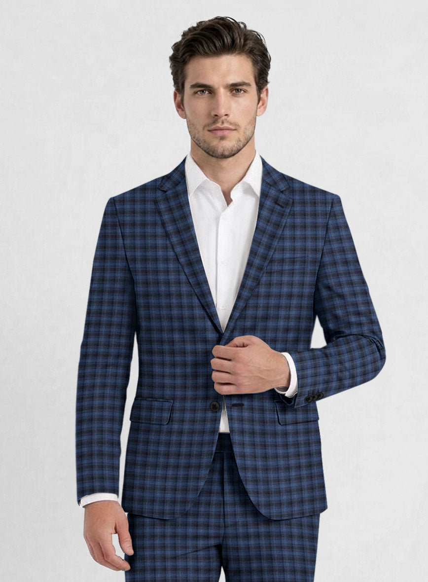 Reda Mid Blue Checks Wool Jacket - StudioSuits