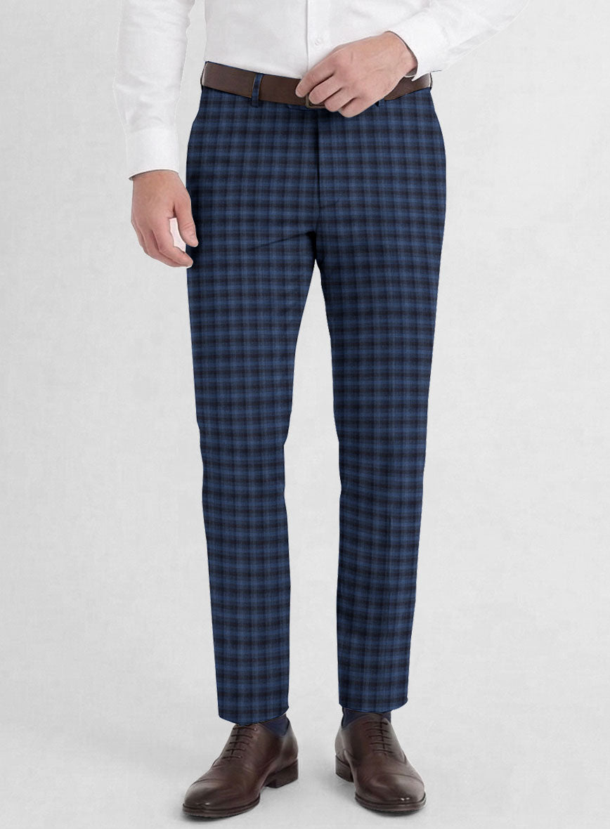 Reda Mid Blue Checks Wool Pants - StudioSuits