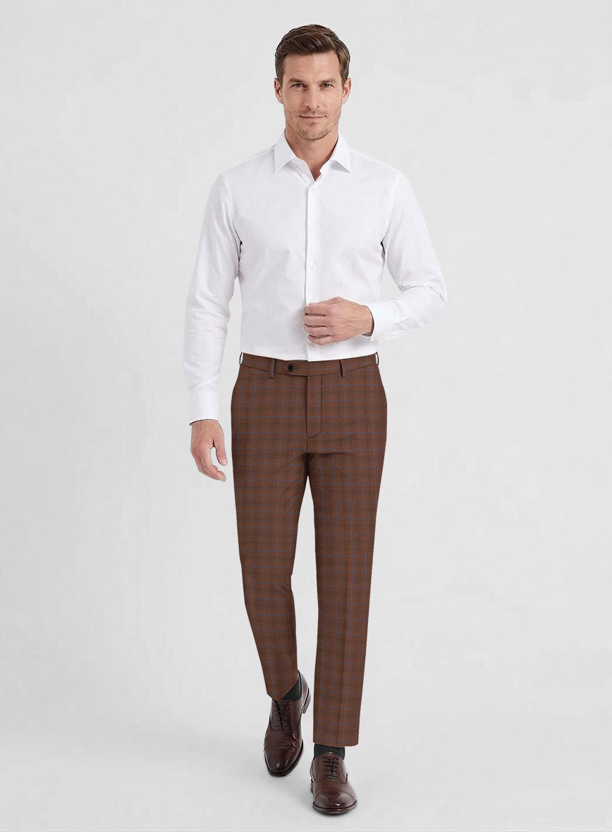 Reda Nutmeg Brown Checks Wool Pants - StudioSuits