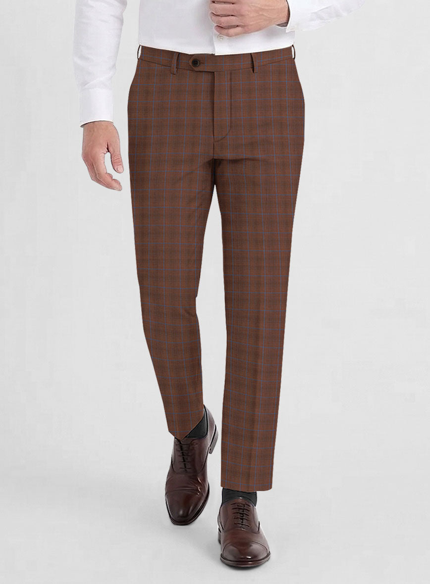 Reda Nutmeg Brown Checks Wool Pants - StudioSuits