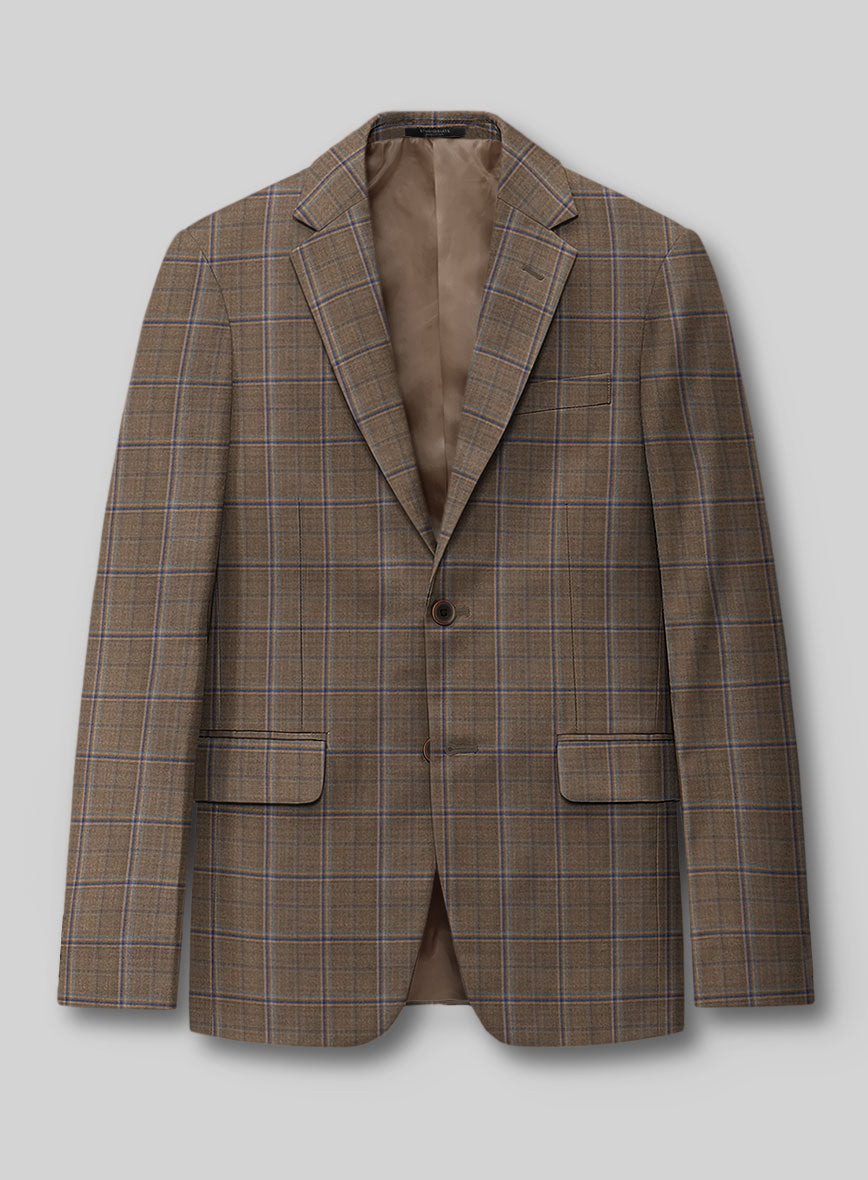 Reda Otter Brown Checks Wool Jacket - StudioSuits