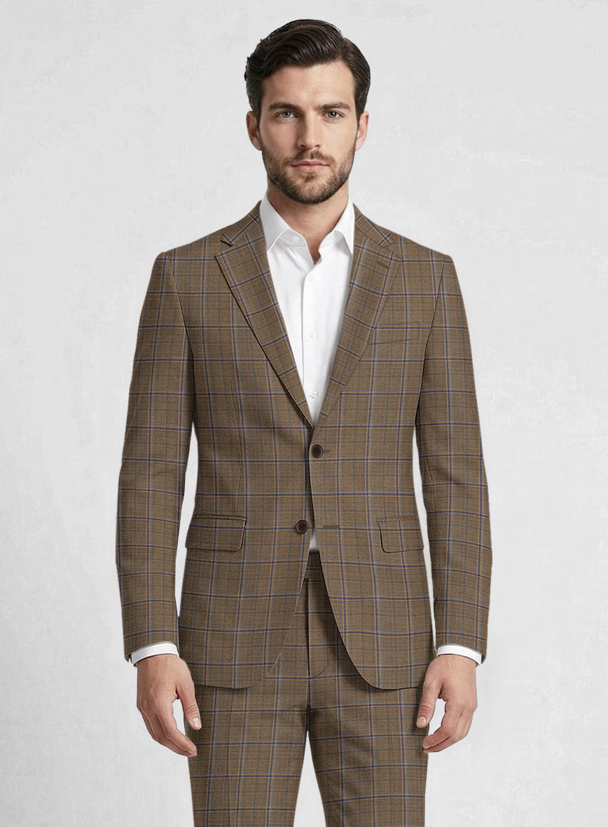 Reda Otter Brown Checks Wool Jacket - StudioSuits