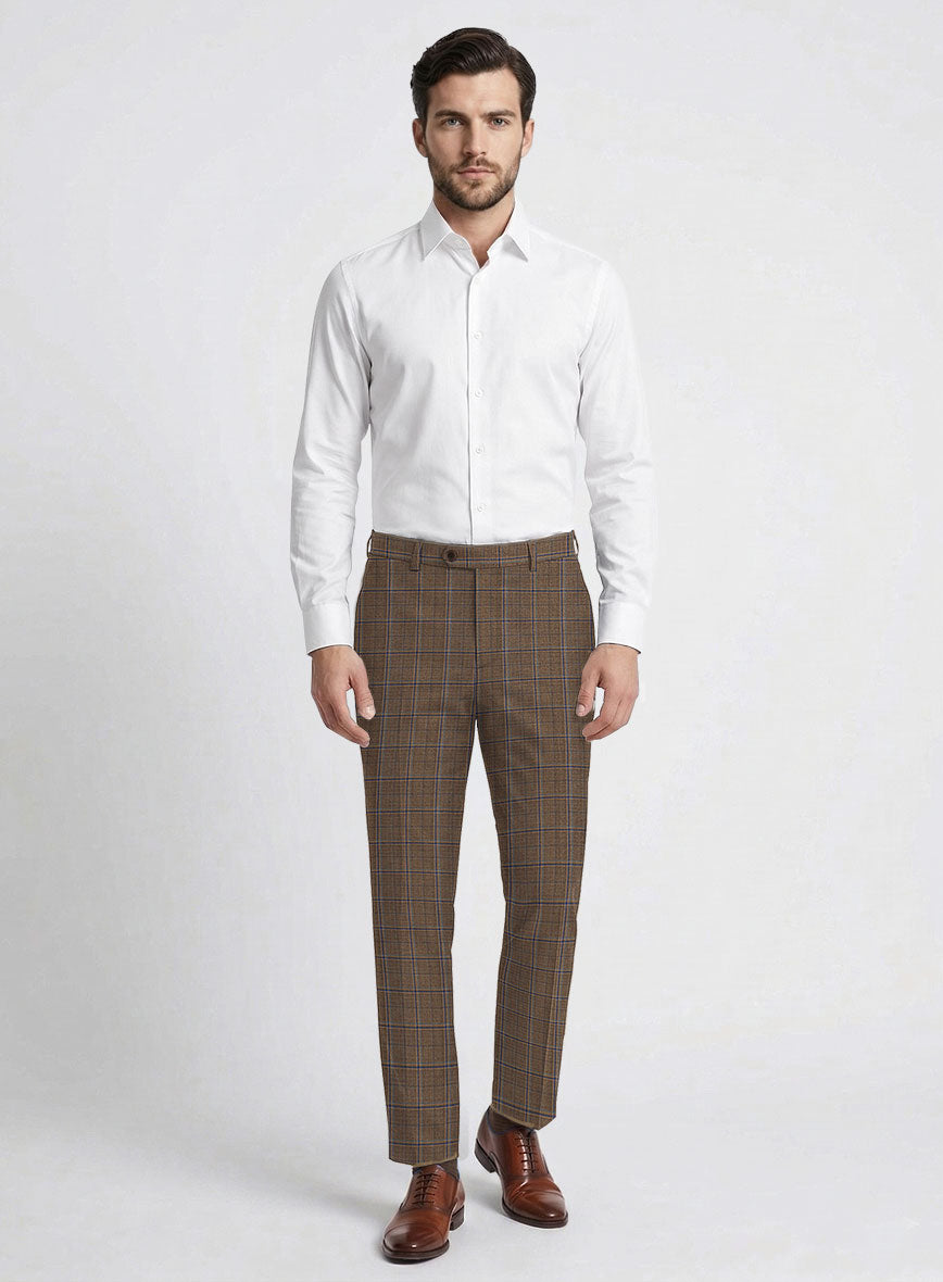 Reda Otter Brown Checks Wool Pants - StudioSuits