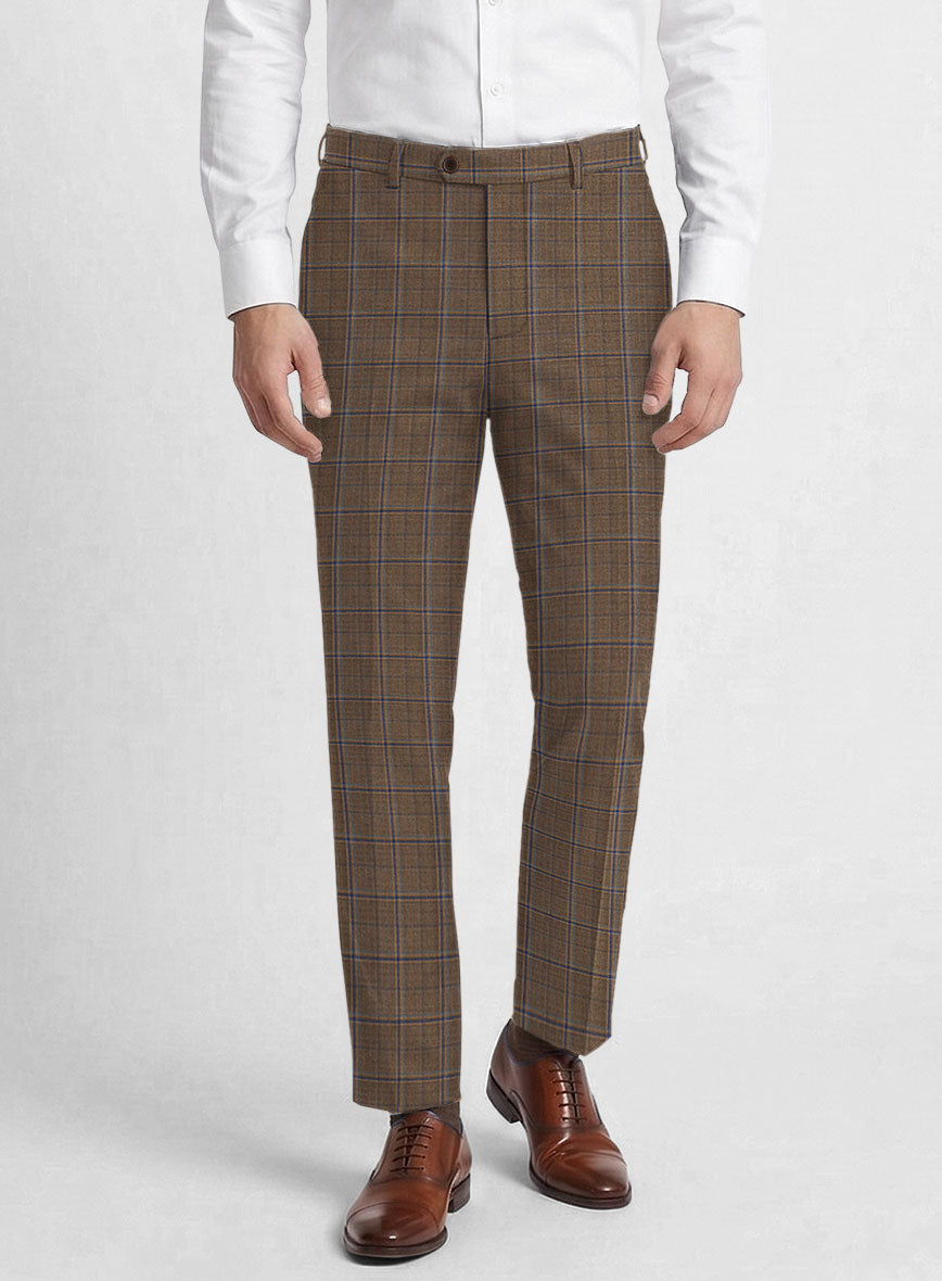 Reda Otter Brown Checks Wool Pants - StudioSuits