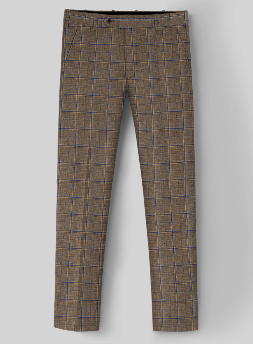 Reda Otter Brown Checks Wool Pants - StudioSuits
