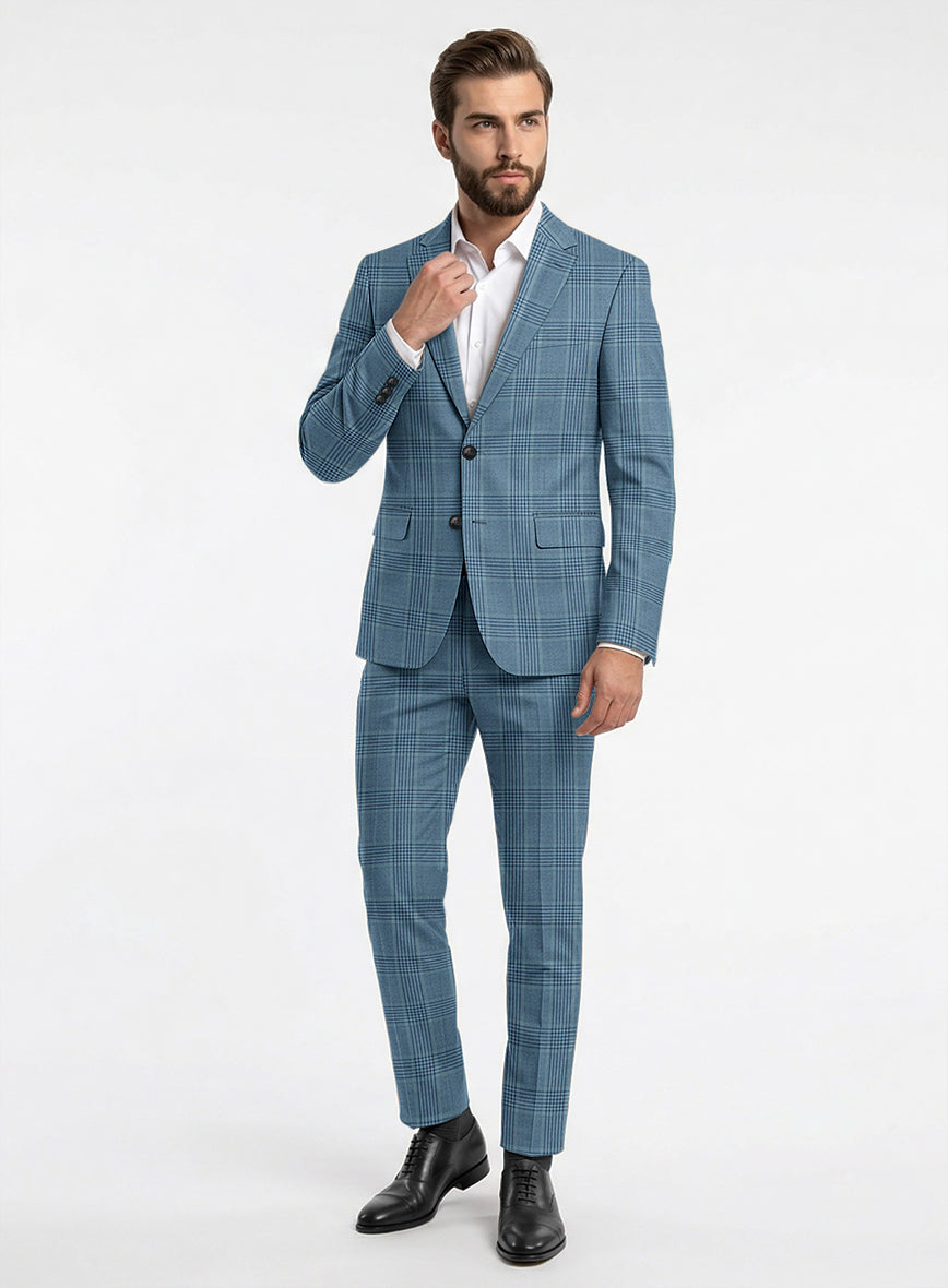 Reda Pacific Blue Checks Wool Suit - StudioSuits