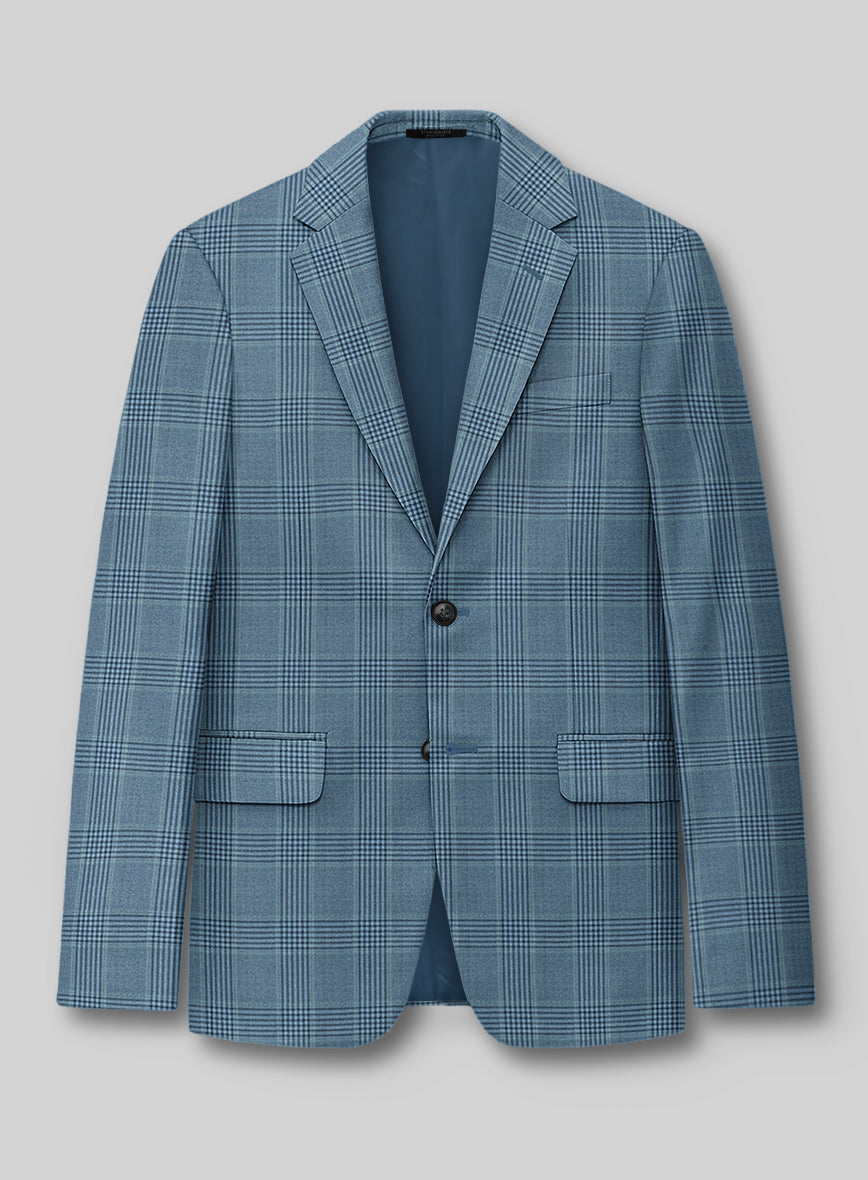Reda Pacific Blue Checks Wool Jacket - StudioSuits
