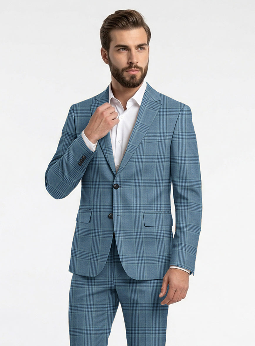 Reda Pacific Blue Checks Wool Suit - StudioSuits