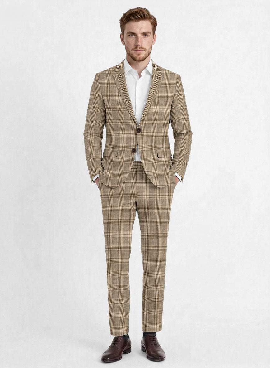 Reda Pale Brown Checks Wool Suit - StudioSuits