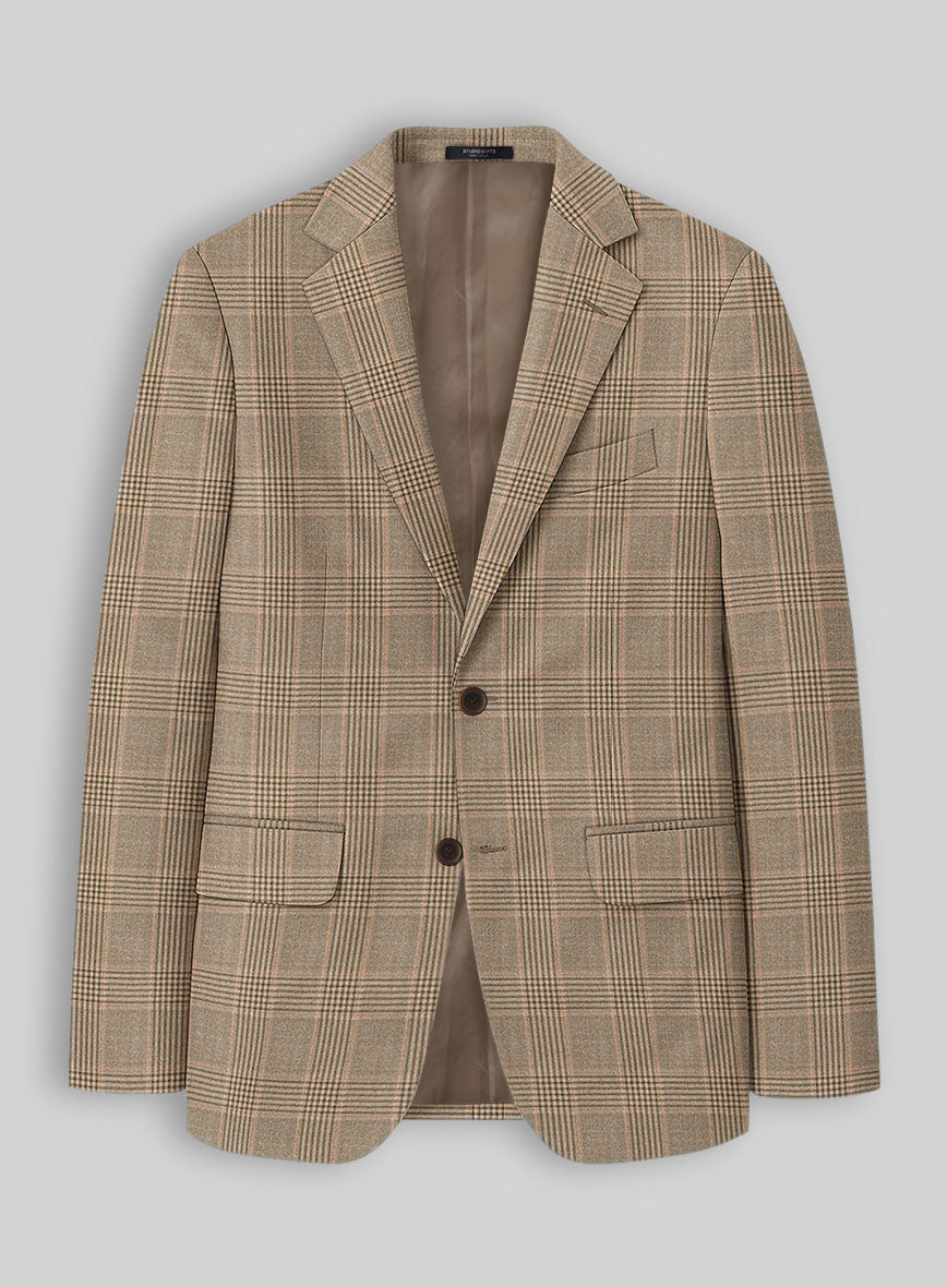 Reda Pale Brown Checks Wool Jacket - StudioSuits