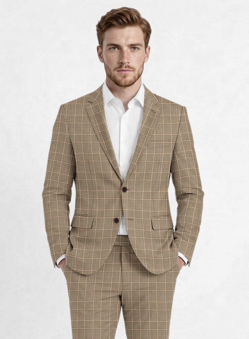 Reda Pale Brown Checks Wool Jacket - StudioSuits