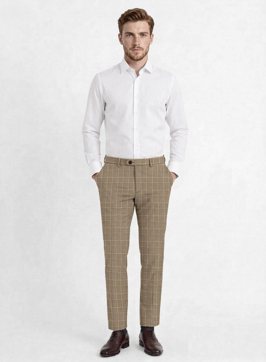 Reda Pale Brown Checks Wool Pants - StudioSuits