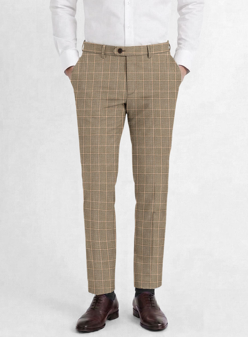 Reda Pale Brown Checks Wool Pants - StudioSuits