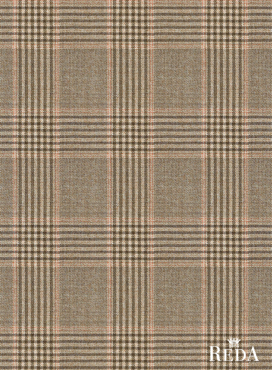 Reda Pale Brown Checks Wool Pants - StudioSuits