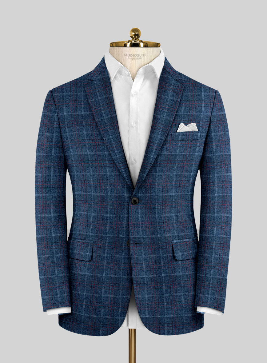 Reda Plume Blue Checks Wool Jacket - StudioSuits