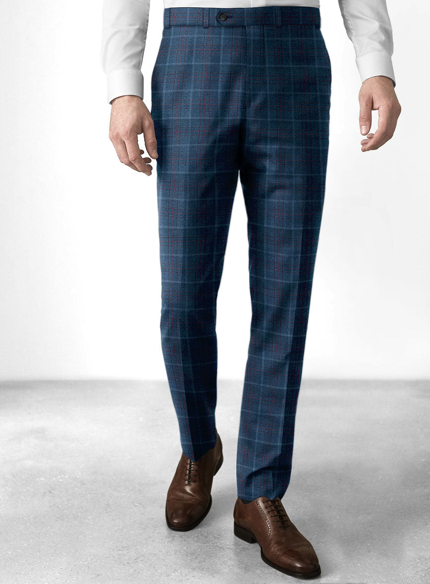 Reda Plume Blue Checks Wool Pants - StudioSuits