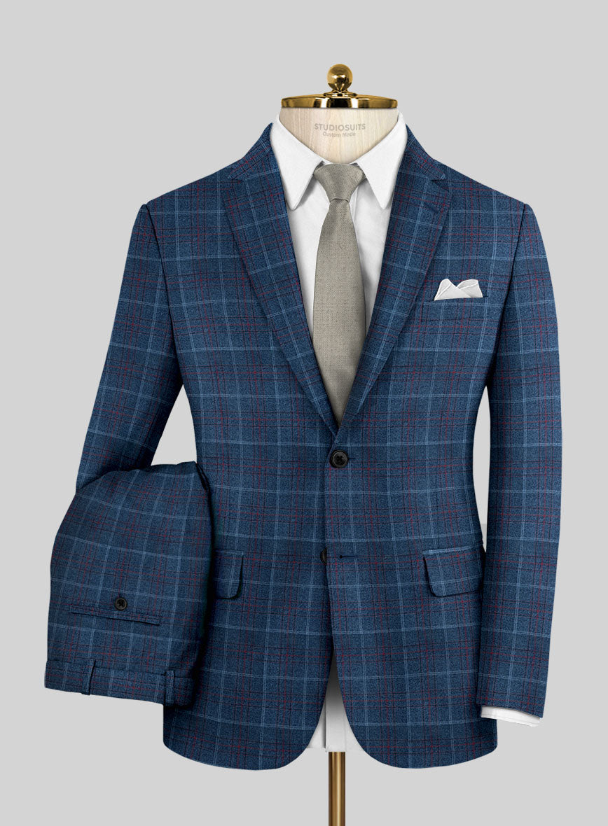 Reda Plume Blue Checks Wool Suit - StudioSuits