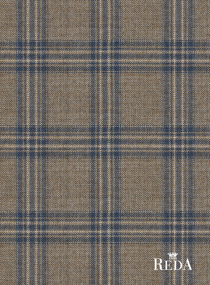 Reda Sand Brown Checks Wool Pants - StudioSuits