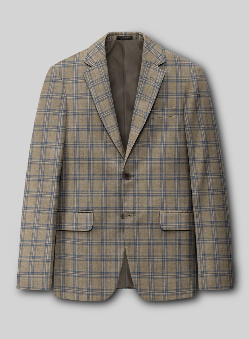 Reda Sand Brown Checks Wool Jacket - StudioSuits