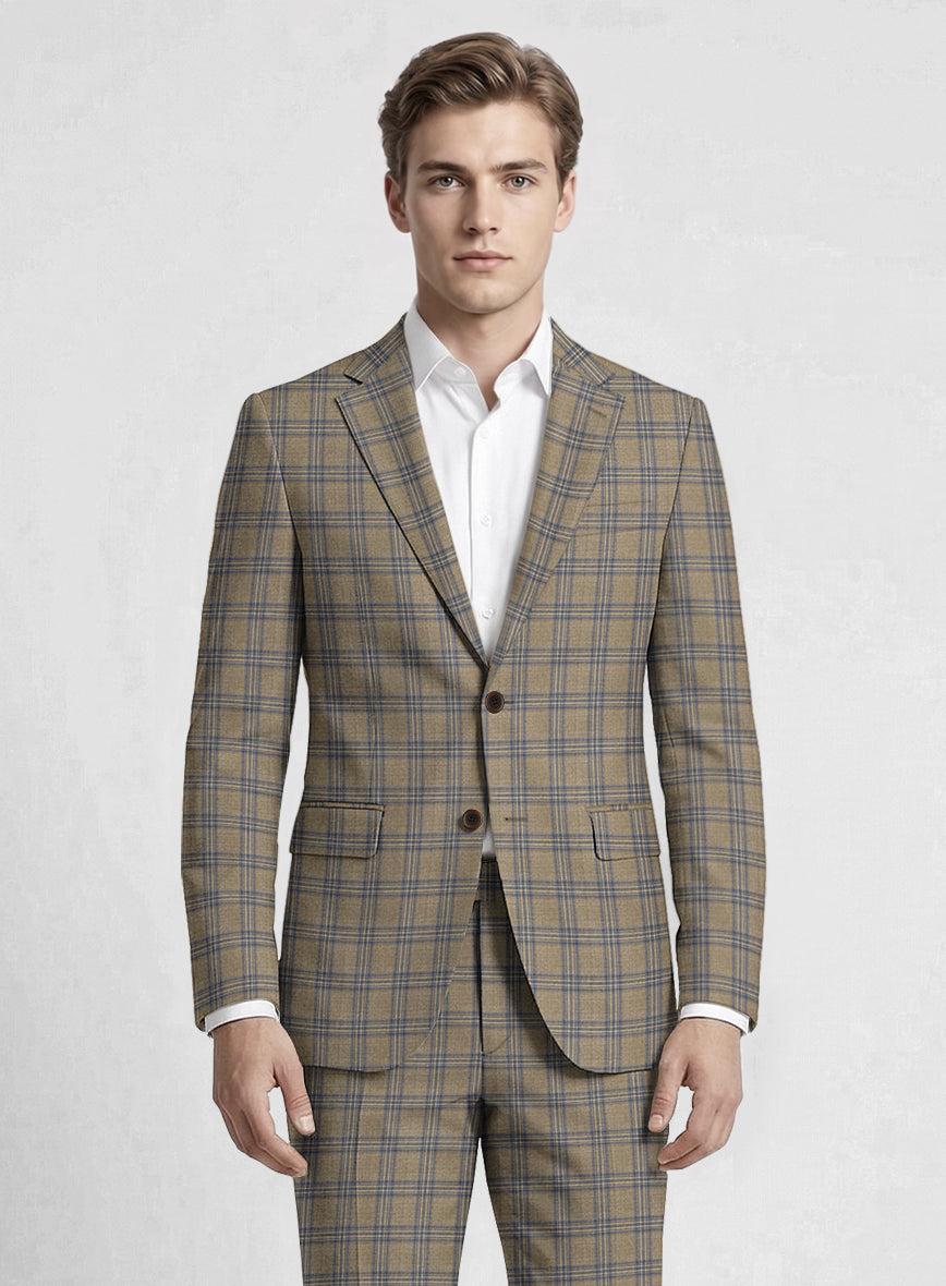 Reda Sand Brown Checks Wool Jacket - StudioSuits