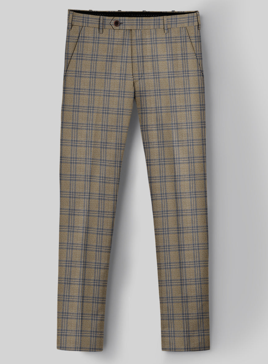Reda Sand Brown Checks Wool Pants - StudioSuits