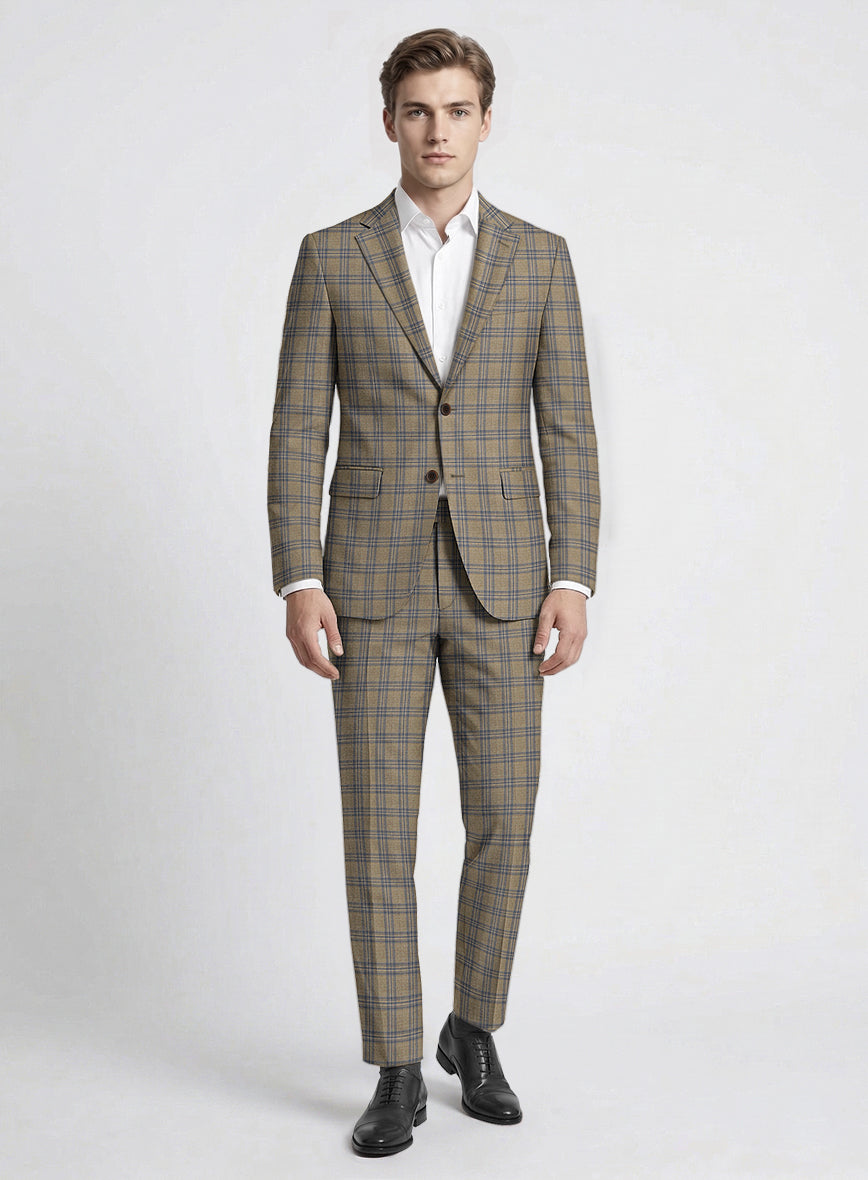 Reda Sand Brown Checks Wool Suit - StudioSuits