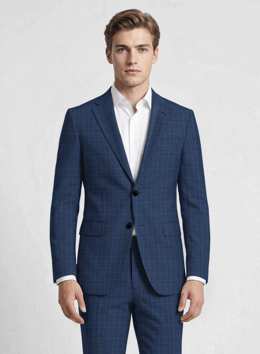 Reda Tory Blue Checks Wool Jacket - StudioSuits