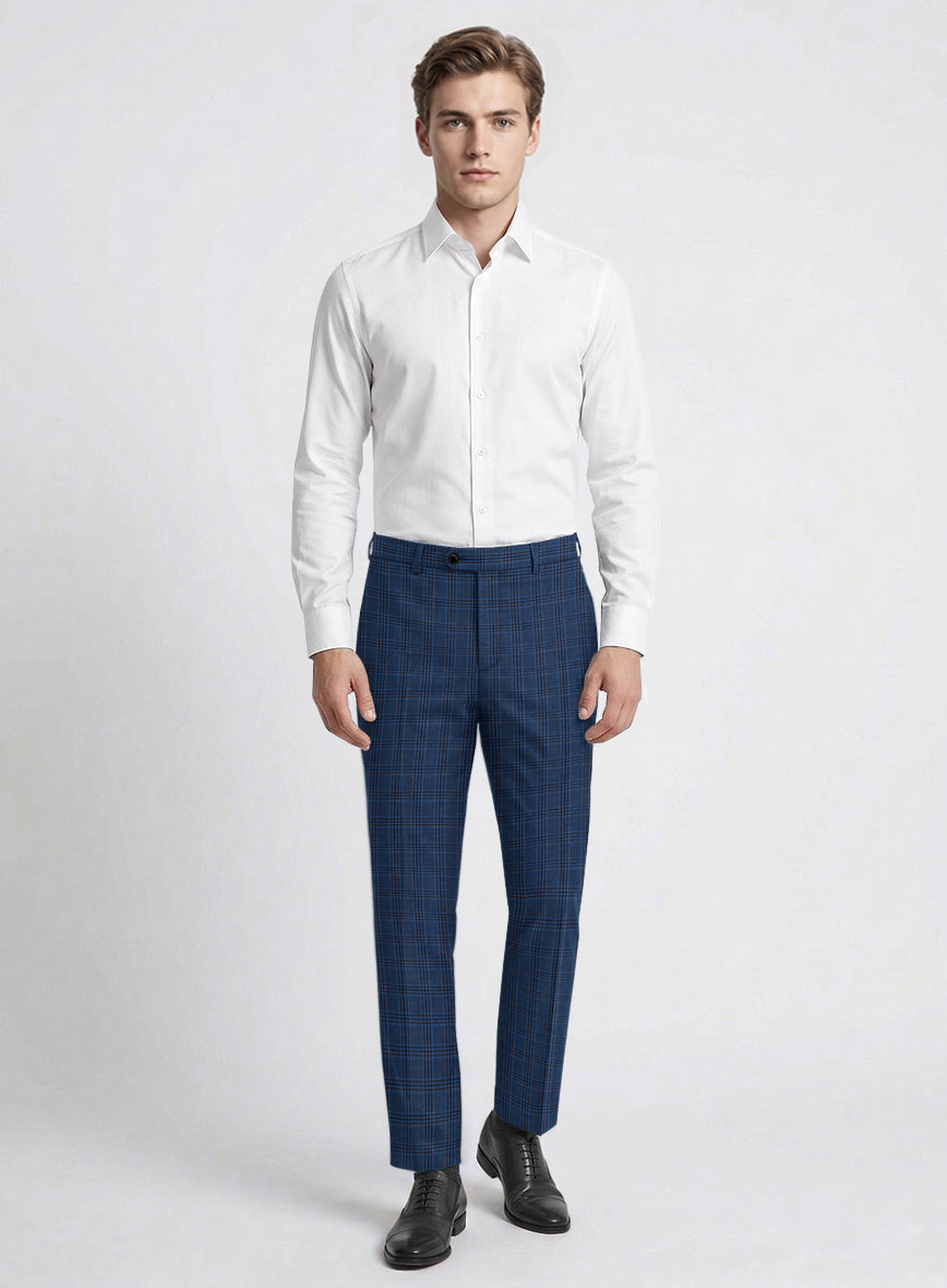 Reda Tory Blue Checks Wool Pants - StudioSuits