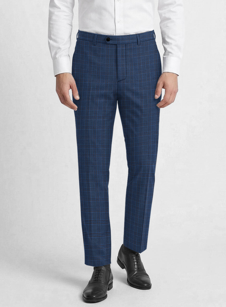 Reda Tory Blue Checks Wool Pants - StudioSuits