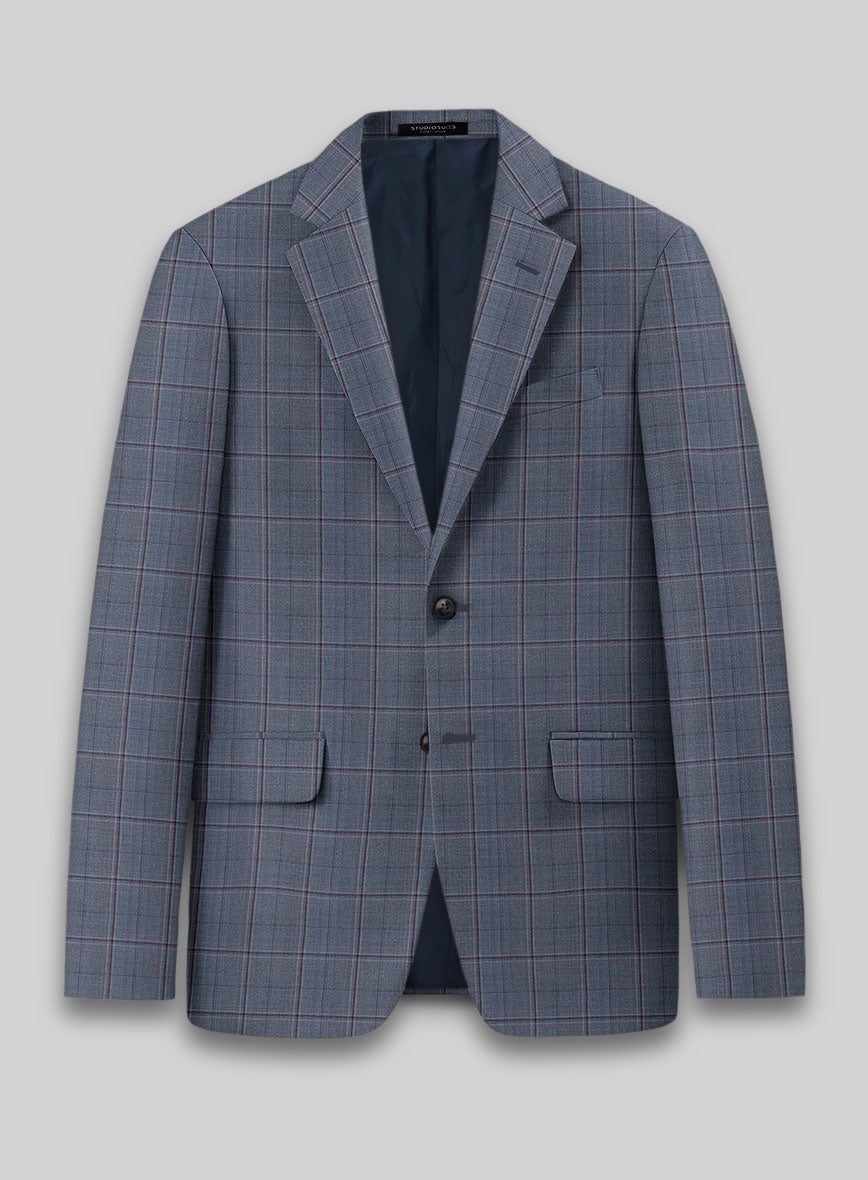 Reda Tropical Blue Checks Wool Jacket - StudioSuits