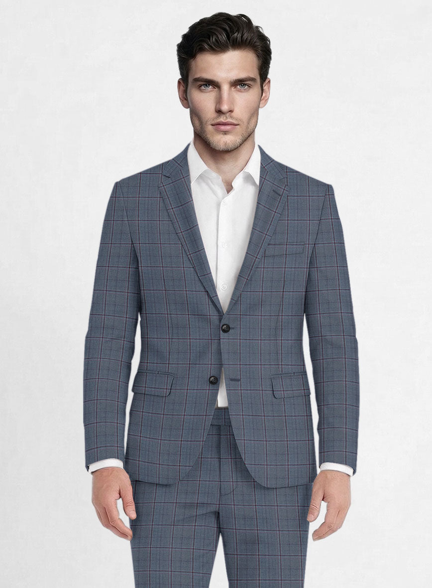 Reda Tropical Blue Checks Wool Jacket - StudioSuits