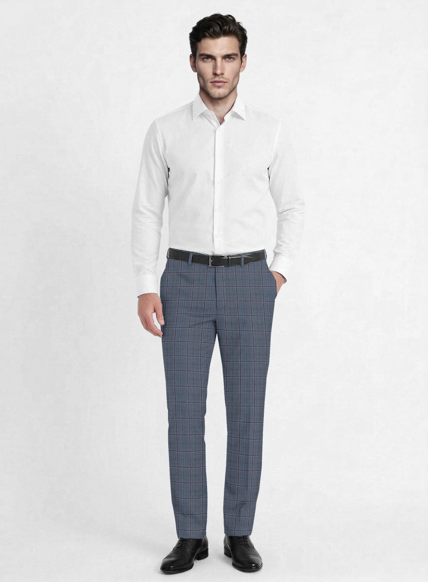 Reda Tropical Blue Checks Wool Pants - StudioSuits